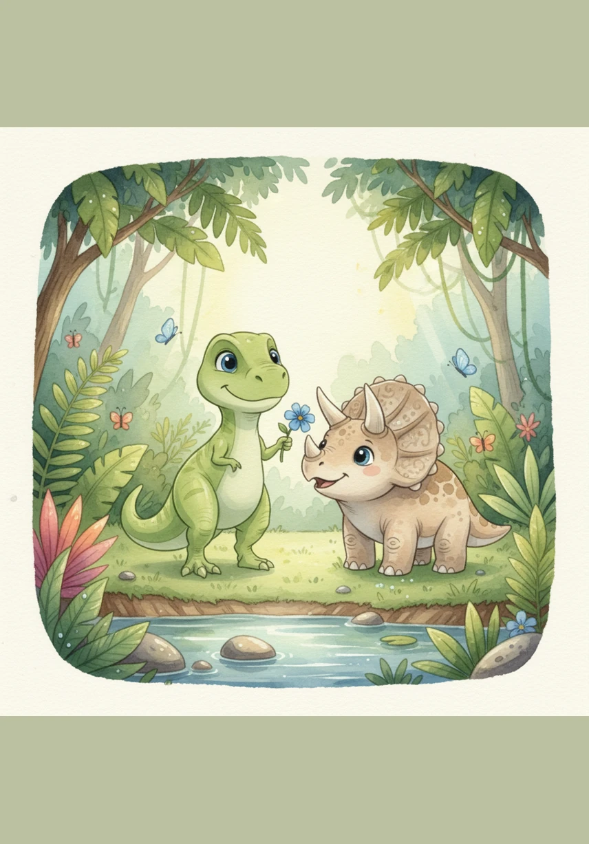 One sunny morning, Rexy finds an old, dusty map hidden under a giant fern leaf. The map has a big red X that shows the way to a mysterious secret cave.