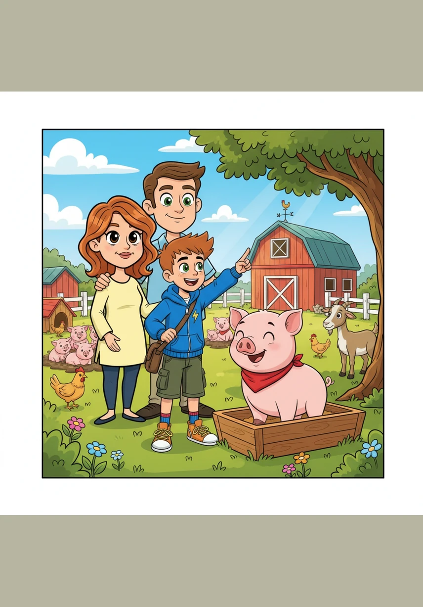 Una mattina di sole, la classe di Marco parte per una gita in una bellissima fattoria didattica immersa nel verde delle colline. L'aria è fresca e profumata di fieno, e gli animali pascolano serenamente sotto lo sguardo curioso dei bambini.