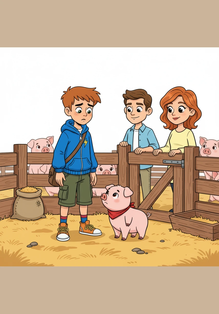 Marco chiede al fattore spiegazioni sull'origine del cibo e la risposta onesta lo fa riflettere profondamente sul destino degli animali. Guarda il suo panino e poi il suo nuovo amico Pippo, sentendo nascere dentro di sé un fortissimo senso di empatia e protezione.