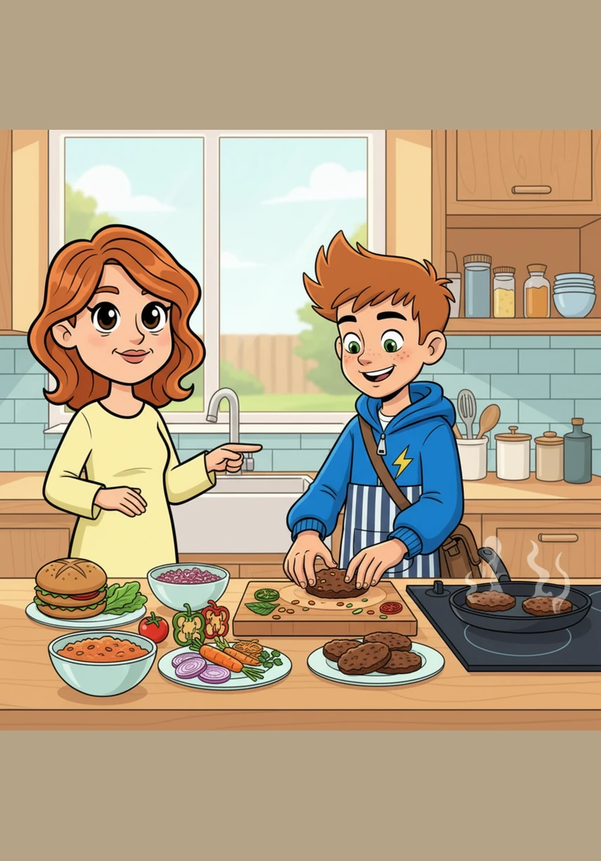 Marco impara a cucinare un gustoso burger di lenticchie che ha un sapore ancora più buono perché preparato con amore e rispetto per la vita. Si sente immensamente orgoglioso della sua nuova abilità in cucina e della promessa fatta a se stesso e agli animali.