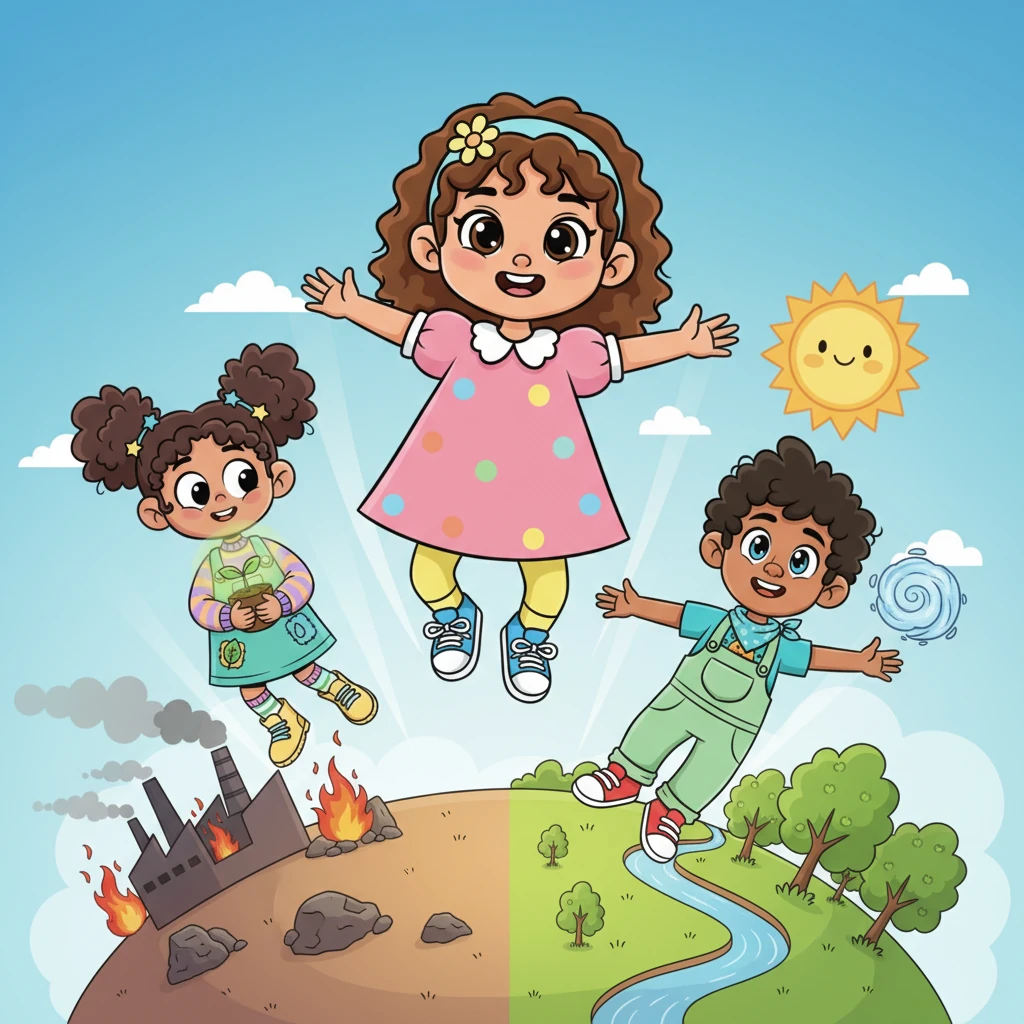 Join Lily and her incredible team of Environmental Heroes on a thrilling adventure to save our planet! When pollution, wildfires, and climate change threaten the Earth, these five friends use their unique powers—from controlling water to generating clean energy—to restore balance. This vibrant story is packed with action, friendship, and a powerful message about protecting our home, culminating in a heartwarming victory for nature and a well-deserved pizza party!