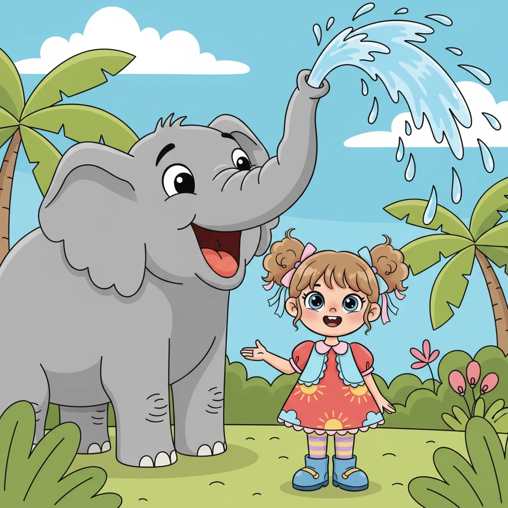 Milana approached the elephant and said, 'Why can't bananas ever be serious? Because they're always peeling with laughter!' The elephant roared with laughter, so much that water shot from his trunk, a wonderful start to her mission! Next, she found a goofy turtle on a skateboard, tumbling over obstacles.