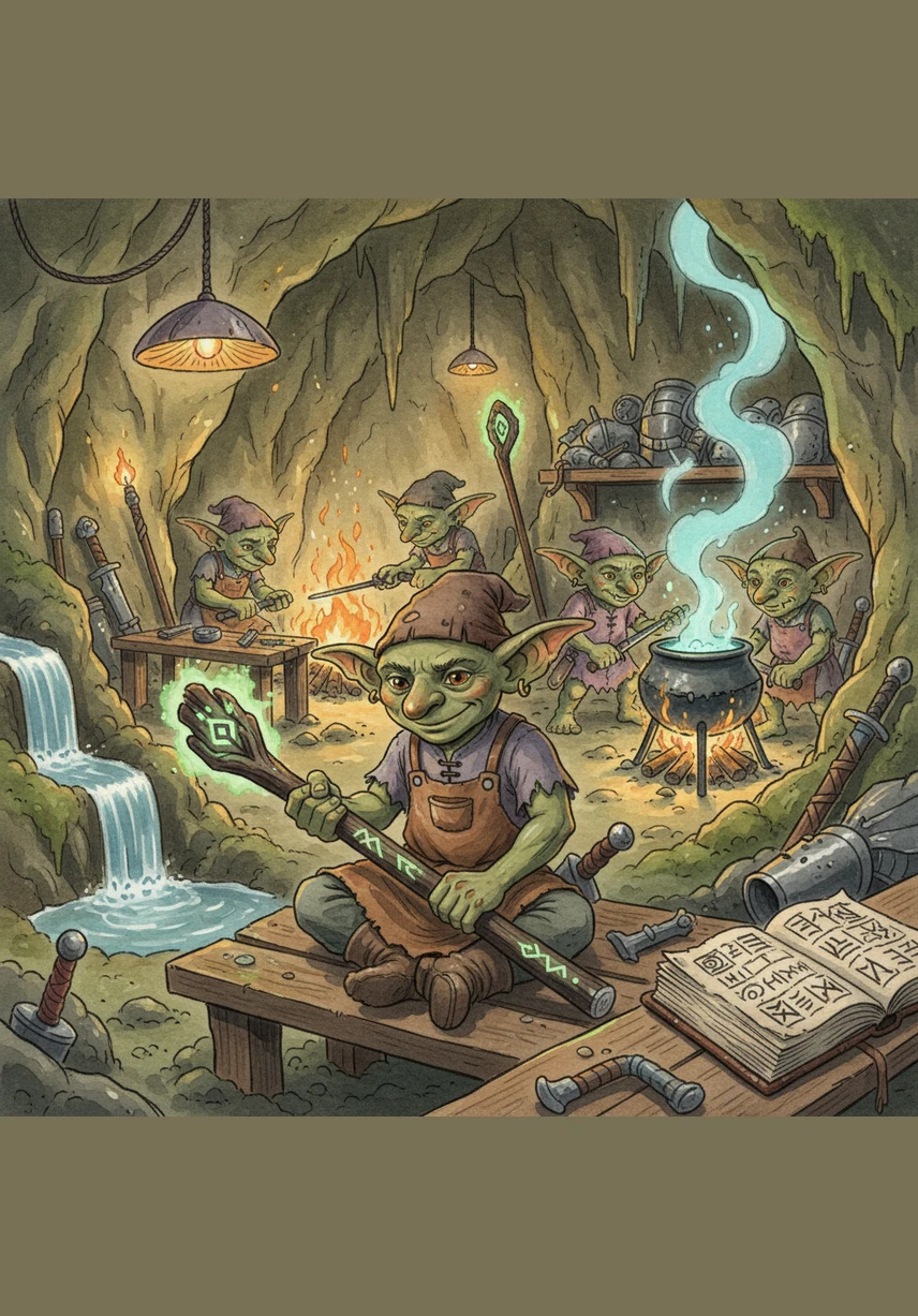 The damp cave is quickly transformed into a bustling underground workshop where goblins forge armor and sharpen blades with surprising skill. Kaelen oversees the construction of defensive traps and stone fortifications, using his system to grant his workers enhanced stamina. The once-weak tribe is becoming a disciplined workforce, fueled by the divine blessings of their new master.