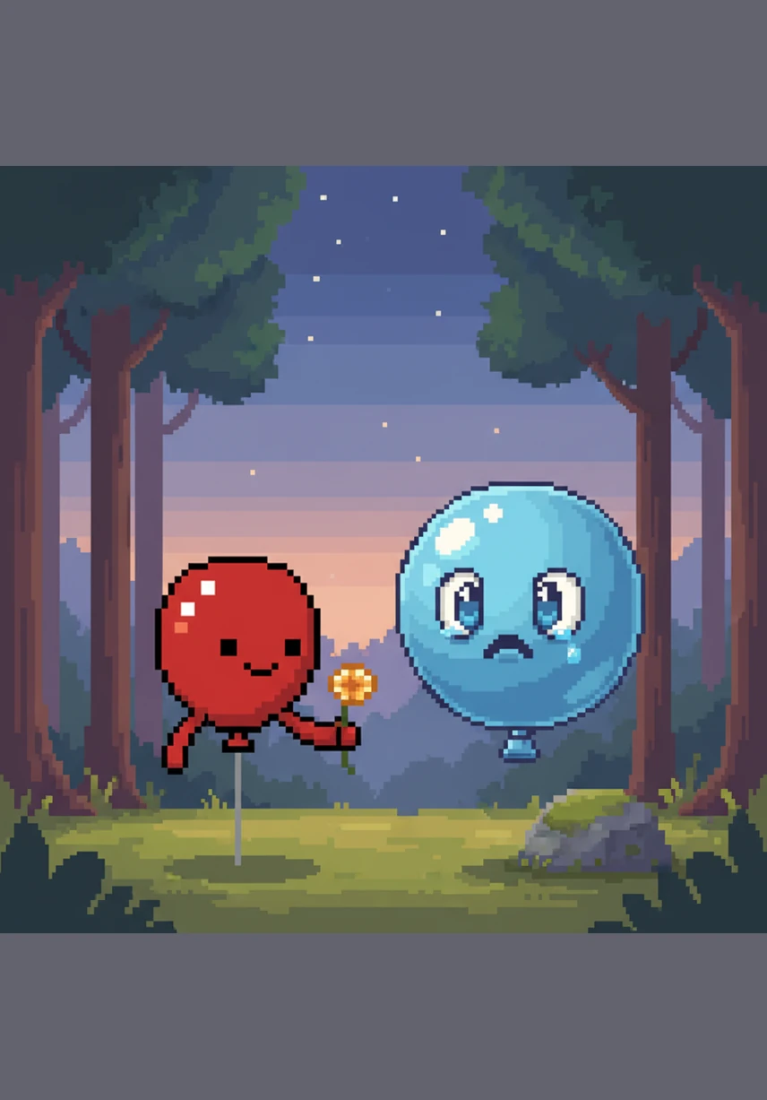 His friend Pip, a tiny and wise blue balloon, watched from a distance with a look of deep concern on his face. Pip whispered a quiet warning to his friend, hoping Benny would realize that being too big might be dangerous.