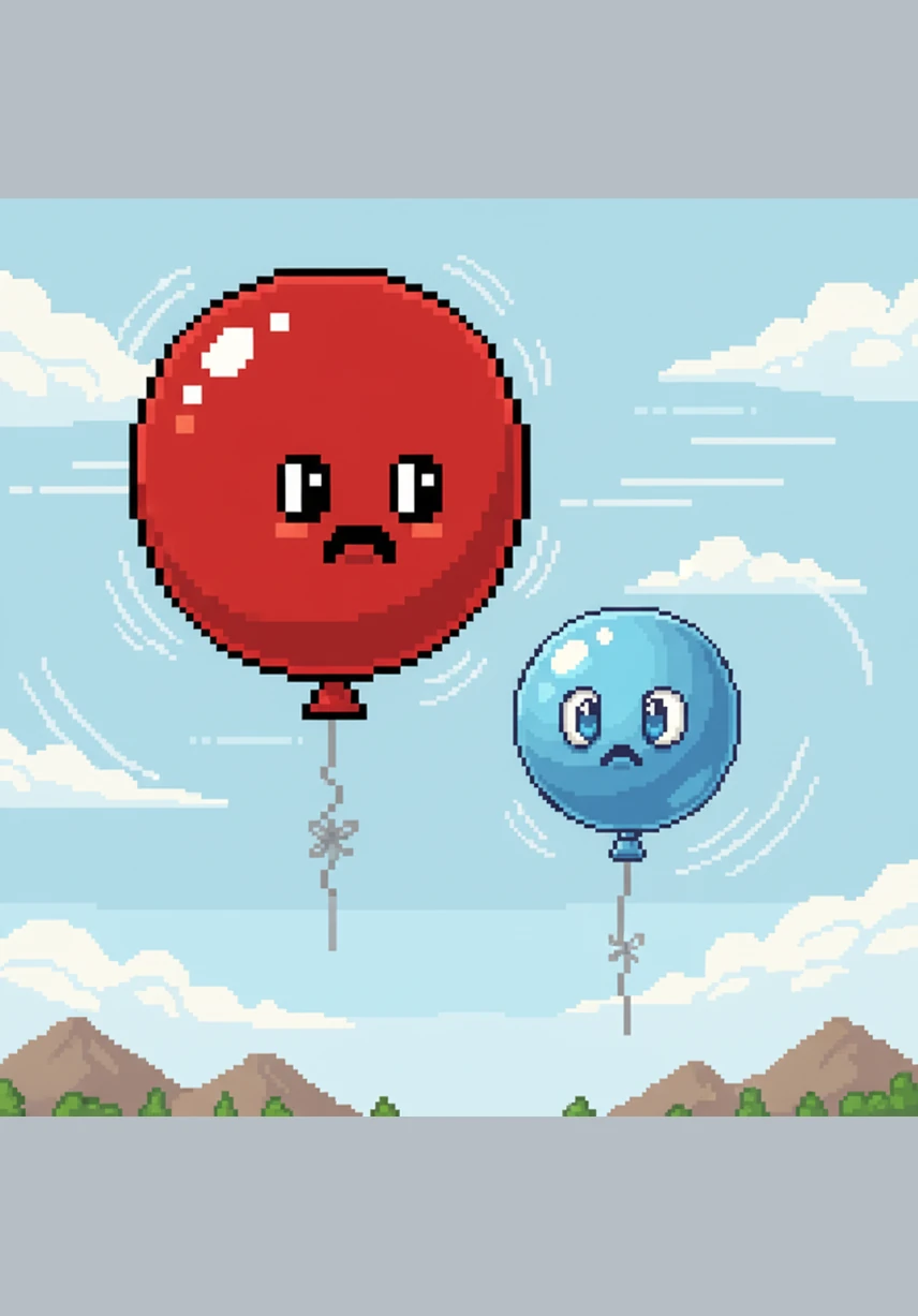 Suddenly, Benny stopped laughing as a wave of nervousness washed over him, feeling far too full and heavy. He began to shake slightly in the wind, realizing that he had taken in much more air than his little string could handle.