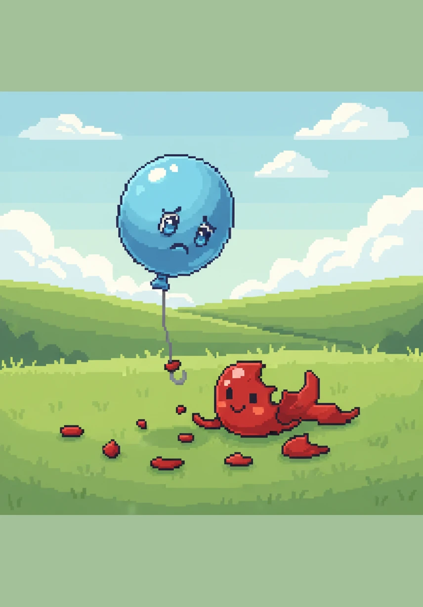Pip didn't hesitate to help, floating down to gently gather all the scattered red pieces of his friend. He worked carefully and kindly, showing Benny that true friends are always there to pick up the pieces when things go wrong.