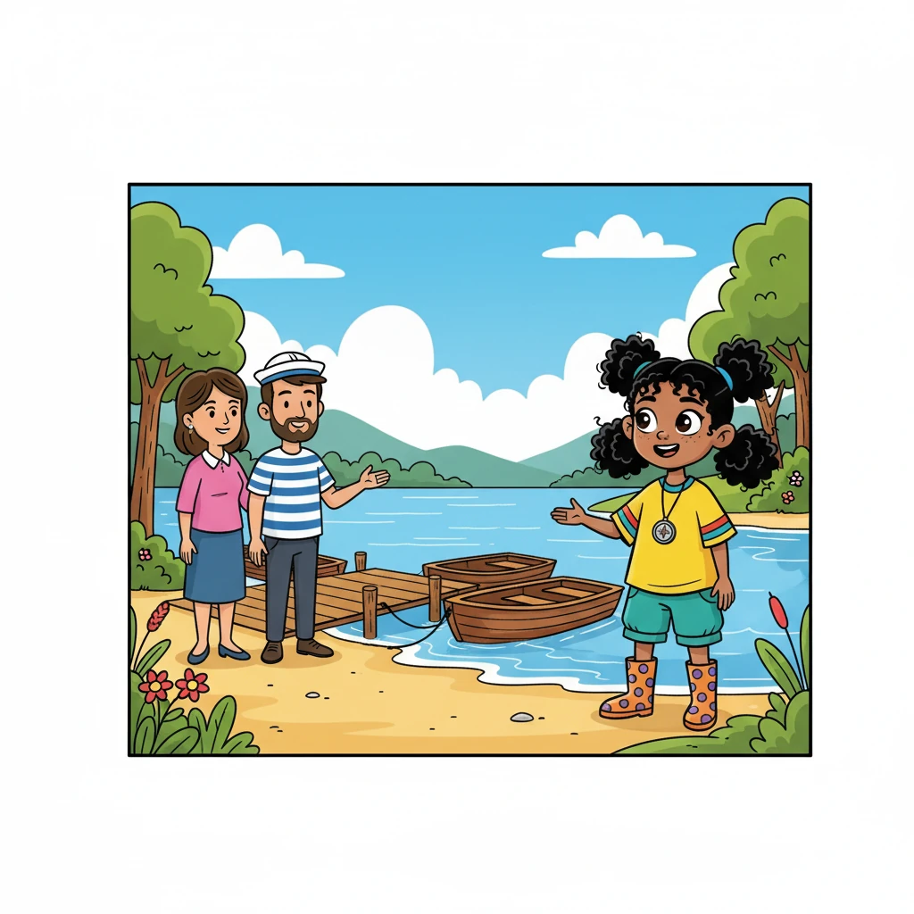 Reaching the lake, Anshu was instantly captivated. The gentle rustling of leaves, the soft lapping of waves, and the cool breeze filled him with joy. He spotted some boats tied near the shore and, with a spark in his eyes, asked for a boat ride, his parents agreeing after the boatman assured them of safety.