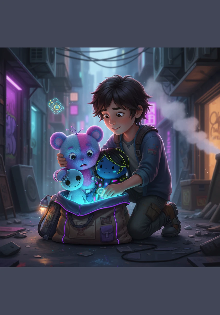 A young boy with a kind face discovers the trio and carefully places them into his collection bag. Jacob tenses up at the touch, but the soft presence of Pang and Chatrel beside him helps him stay brave.