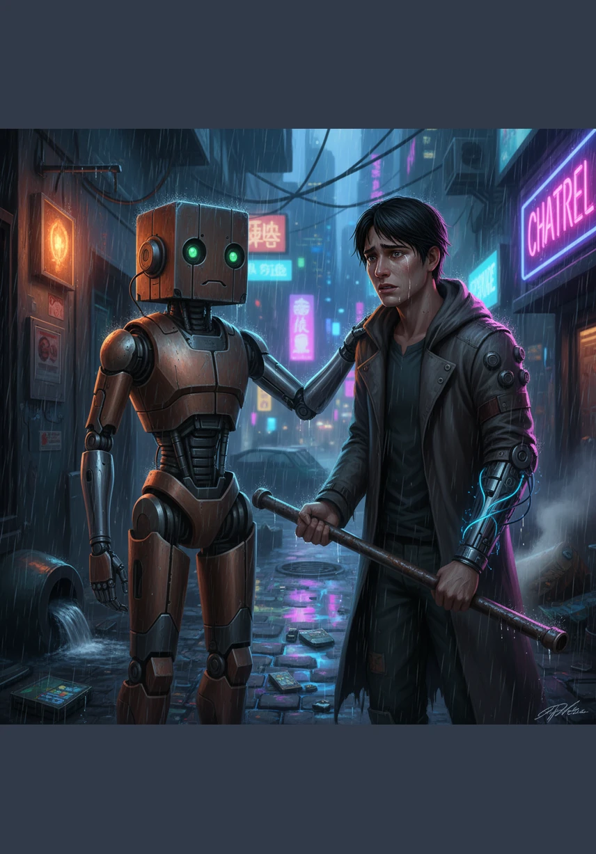 The memory of rough hands from the past flickers in Jacob's mind, making him tremble with the fear of being torn apart. Chatrel softly leans against him, her calm presence acting as an anchor that prevents him from snapping in frustration.