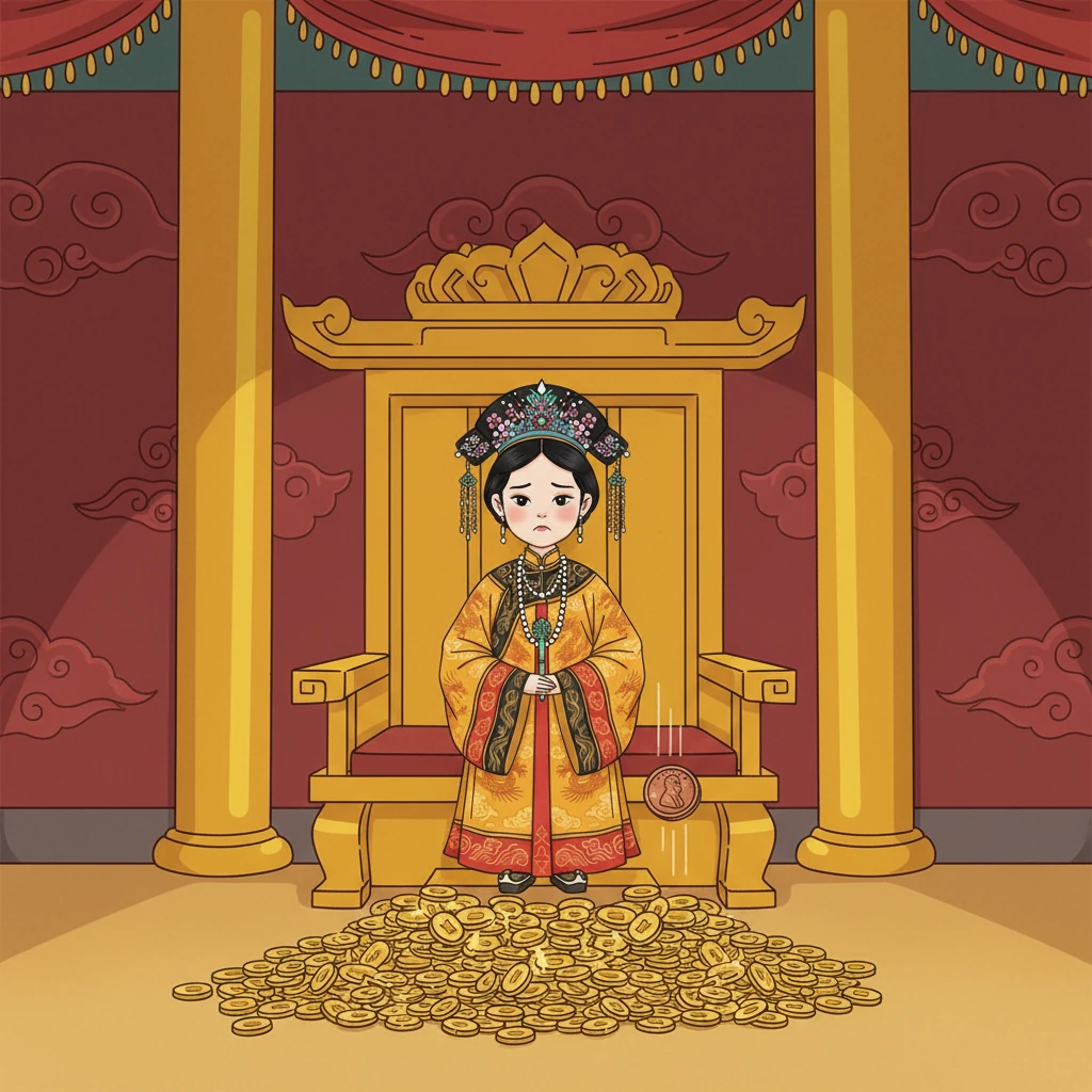 慈安太后坐在华丽的宝座上，眼神中却带着一丝不易察觉的忧郁。金碧辉煌的宫殿仿佛一座囚笼，将她与外界的喧嚣隔绝。她感到内心空虚，被无尽的规矩和寂寞所困扰。