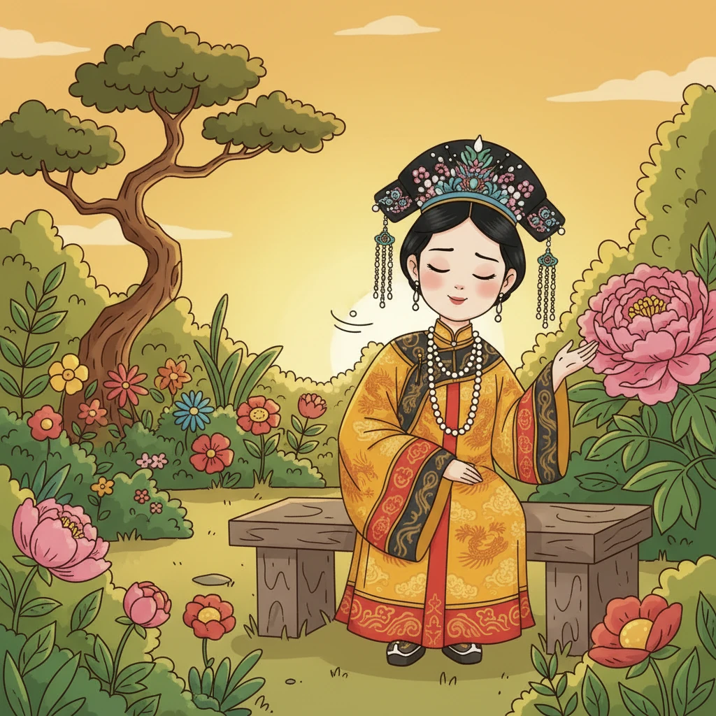 在一个夕阳西下的傍晚，慈安太后坐在她亲手打理的花园中，微风轻拂，花香阵阵。她脸上带着平和而满足的微笑，凝视着远方。她终于明白，她“极致的需求”并非权力或荣华，而是这片刻的宁静、内心的自由与对生活的热爱。