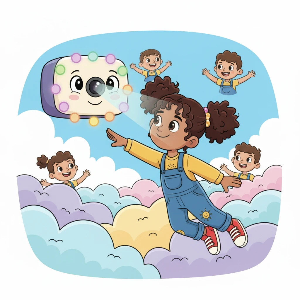 Anya dreams of the attendance machine as a friendly robot, gently scanning each student's face with a soft glow. It gives a little 'beep' for each successful scan, making everyone feel special.