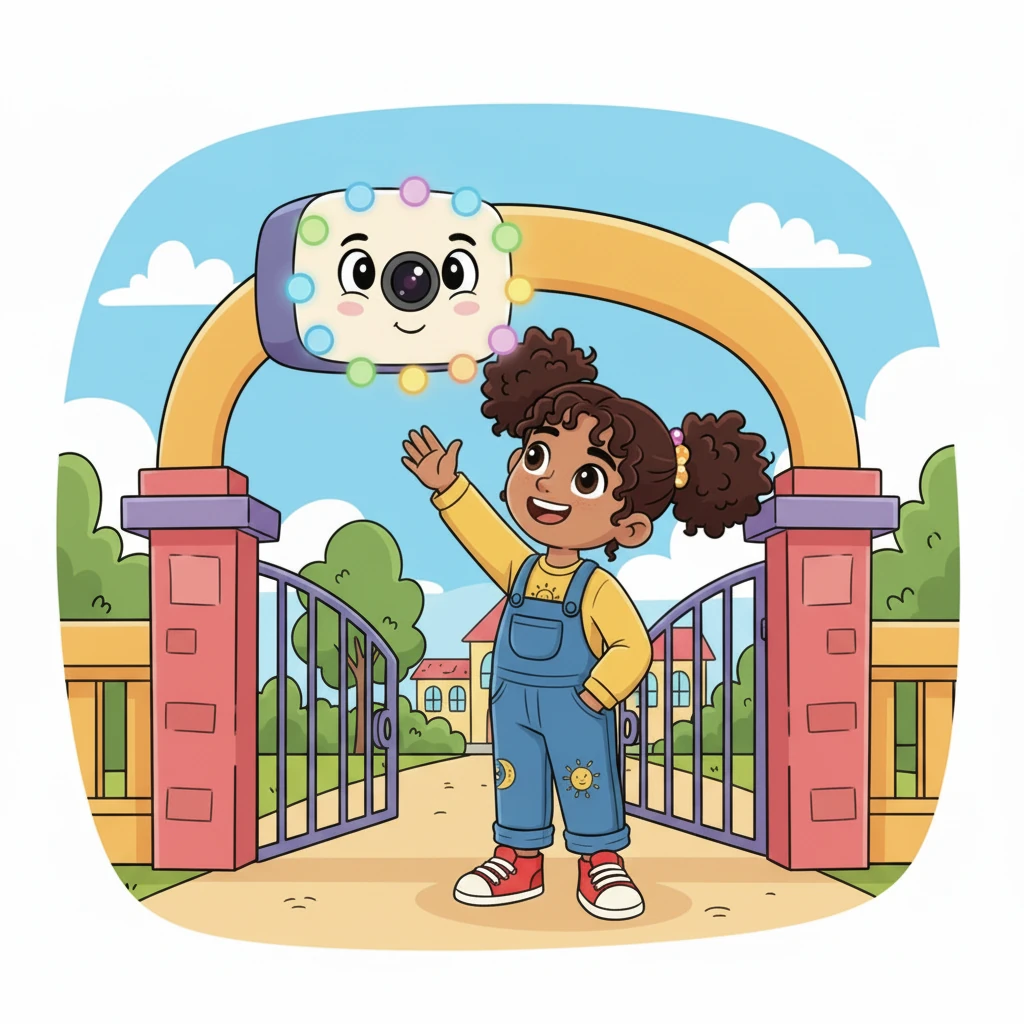 At the end of the day, Anya feels happy and smart. She understands that the AI attendance system helps everyone be safe and accounted for, making school even more organized and fun. She waves goodbye to the machine as she leaves.