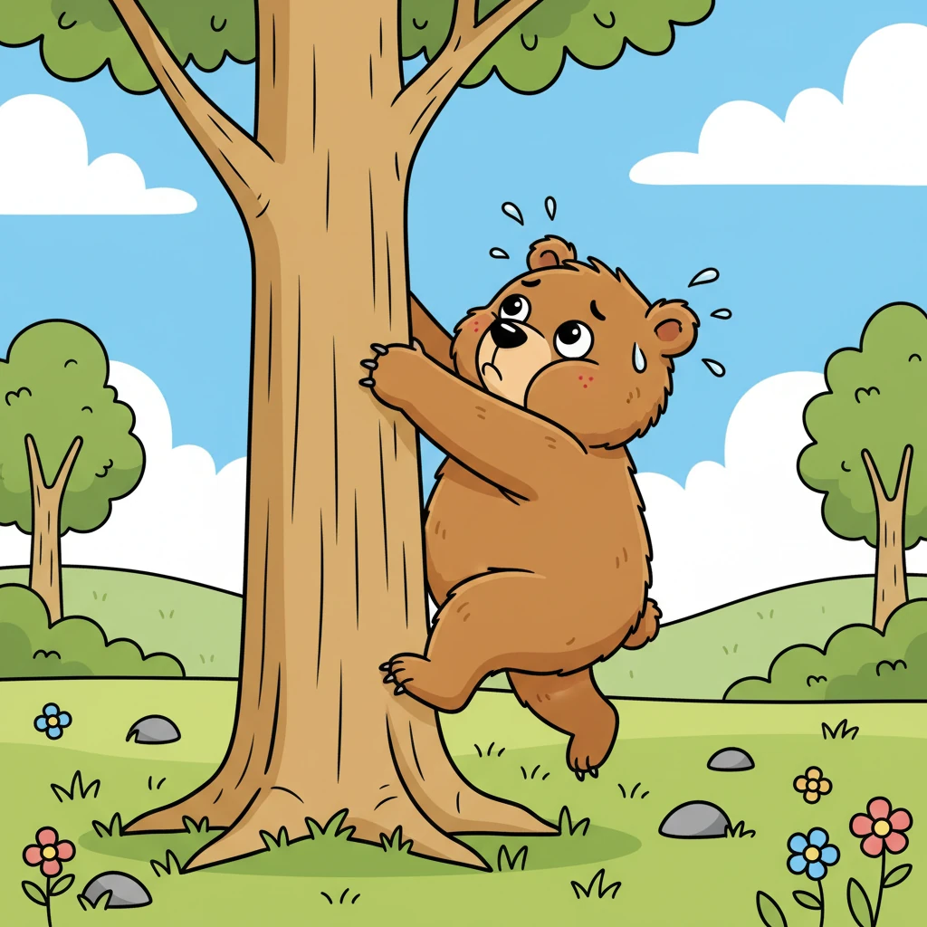 Barnaby tried to climb the smooth, sturdy trunk, stretching his paws as high as they could reach. He huffed and puffed, but the tree was too tall and slippery for his short, round legs.