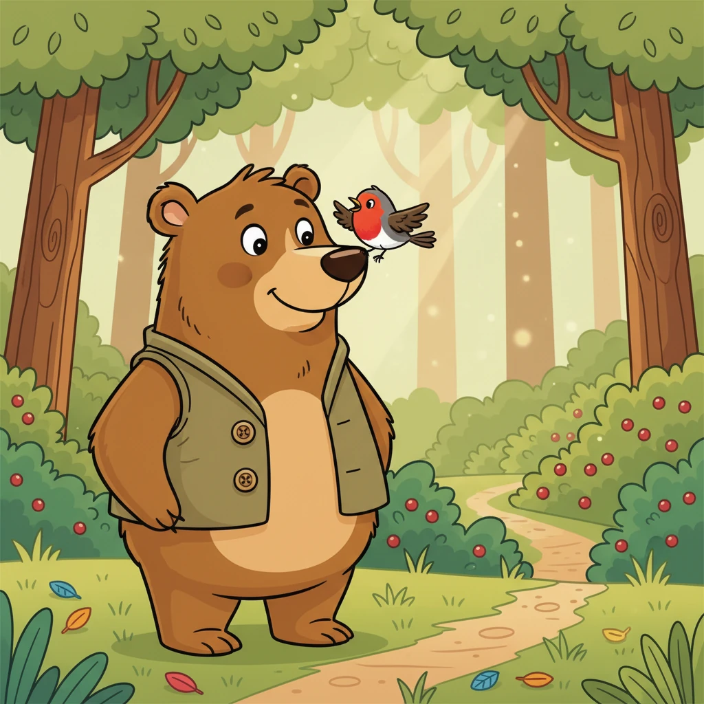 Just then, a tiny, cheerful Robin Redbreast landed on his nose, chirping a friendly tune. It flapped its wings, pointing its beak towards a winding path hidden behind some berry bushes, suggesting another way.