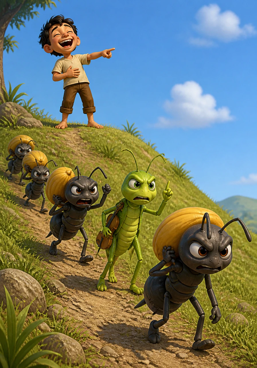 The next day, Leo plays the same trick again, laughing as the angry villagers climb the hill for a second time. They warn him that lying is dangerous, but the boy only finds their frustration funny as they head back down to the village.