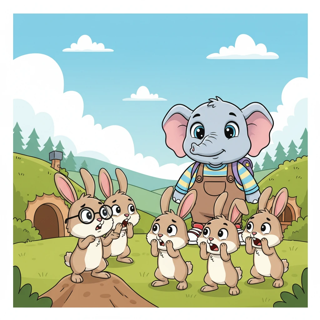 The first elected rabbit, a timid soul, suggested, "Perhaps we should simply leave our homes and let the elephant have the land. This way, we can avoid his terrible wrath." But the other rabbits gasped, exclaiming, "No! That would be worse than any monster!"