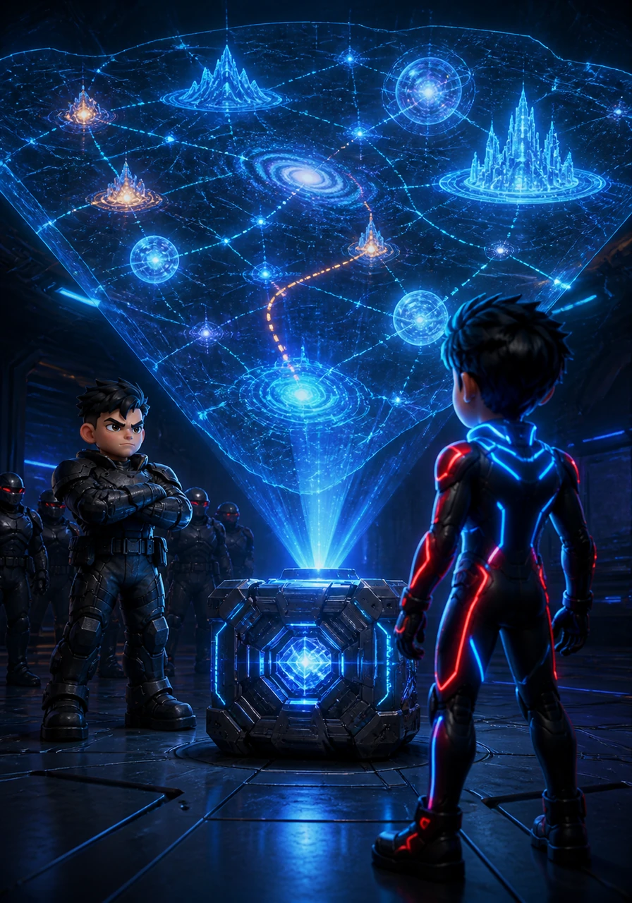Suddenly, the cube projects a massive holographic map of forgotten sectors, showing paths to lost civilizations and hidden energy sources. Nix realizes this isn't just a machine, but a living archive and a key to the future.