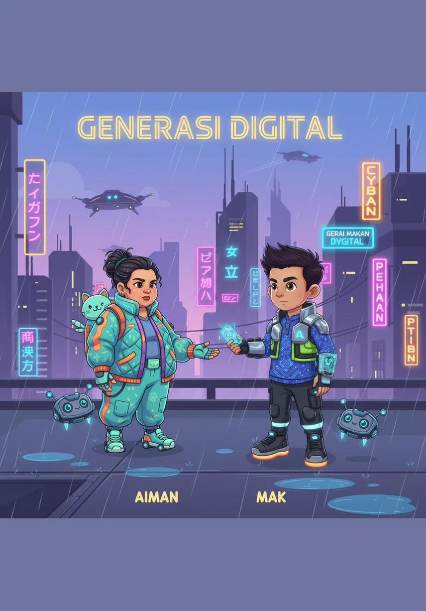 Suddenly, the pattern clicked into place, and Aiman held up a perfectly woven diamond-shaped ketupat casing. He cheered with joy, and Mak clapped her hands, feeling very proud of his determination and hard work.