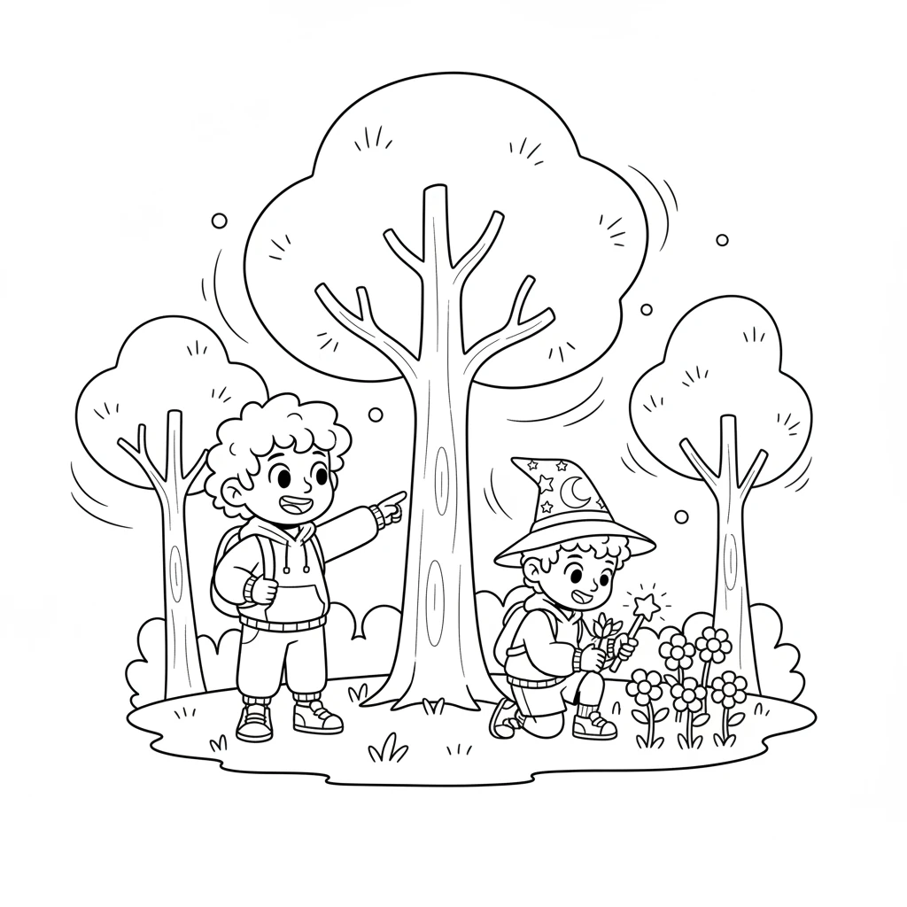 Together, Pixel and Pip explored a magical forest where the trees had glowing leaves and flowers hummed little songs. Every step was a new discovery in this enchanting place.