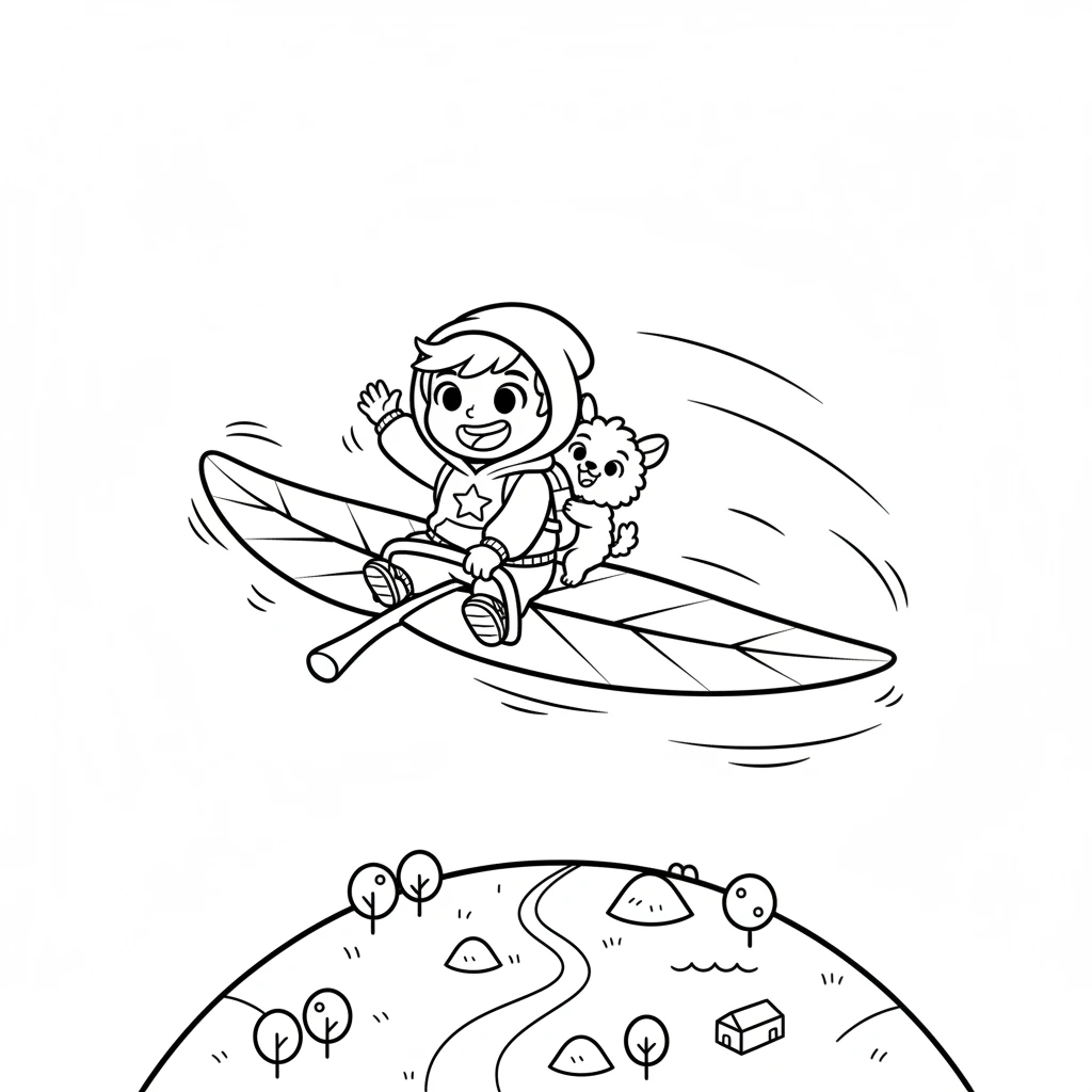 They found a magnificent glider, shaped like a giant leaf, resting on a hilltop. Pixel and Pip hopped on, and with a whoosh, they soared into the sky, seeing the whole island below.