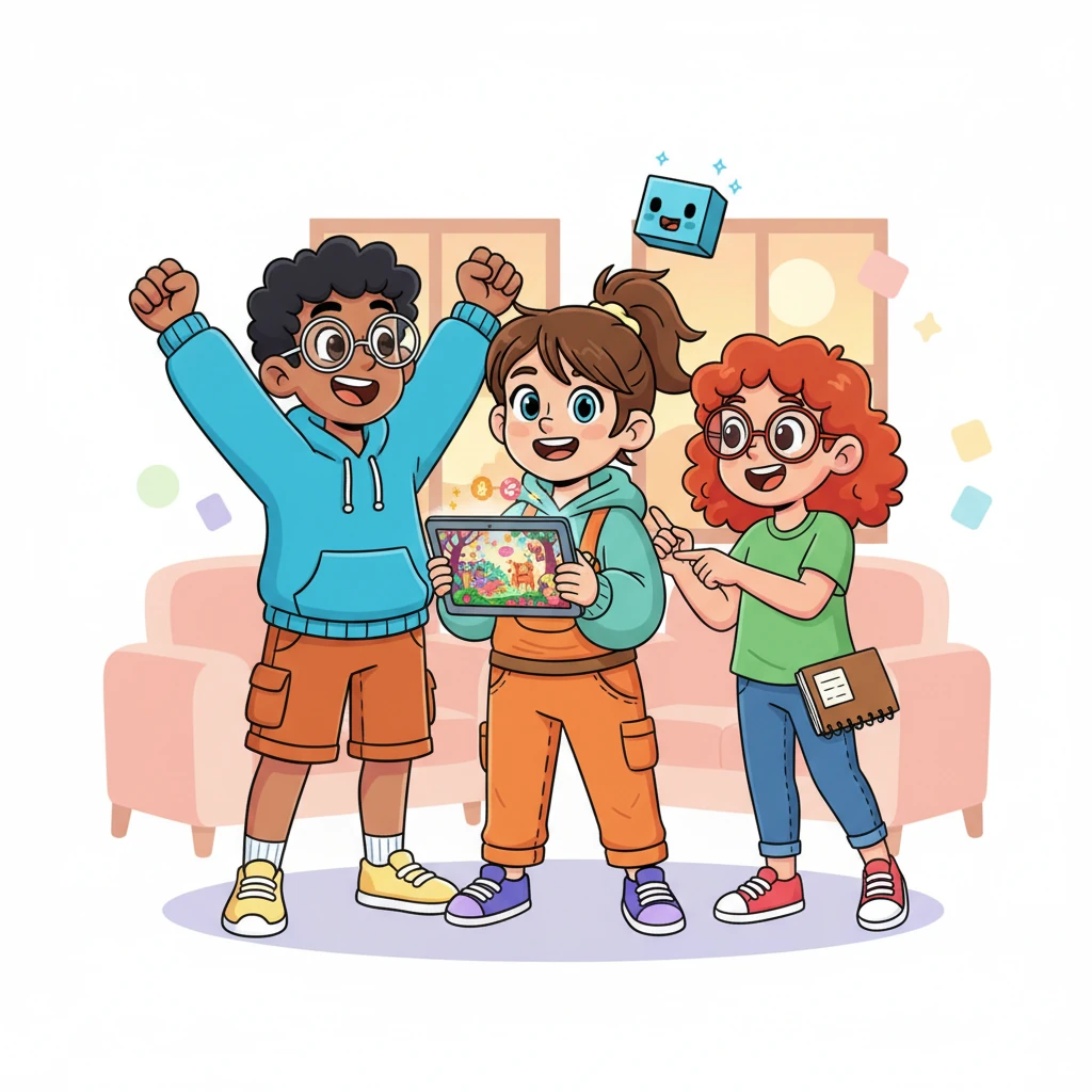 With a final flourish, the mobile app appeared on Sparky's tablet, showcasing Lily's art with interactive animations. Sparky, Pixel Pal, Leo, and Lily cheered, amazed at how easily their digital visions had come to life.