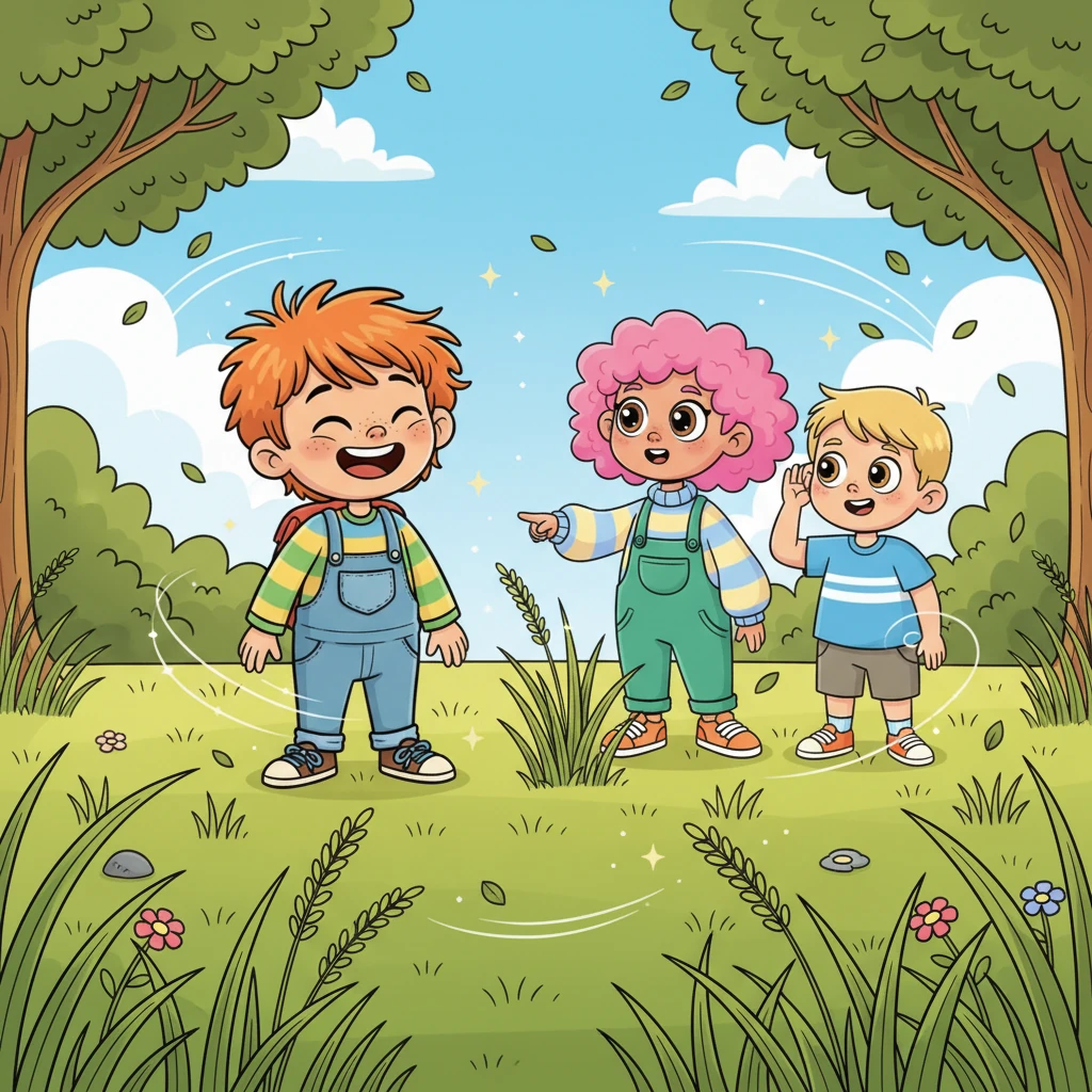 The children, their eyes wide with wonder, began to try. Some closed their eyes tight, imagining the wind's invisible dance. Others pointed at rustling leaves and swaying grass, eager to catch a whisper. A new kind of magic filled the meadow, sparked by Leo's secret.