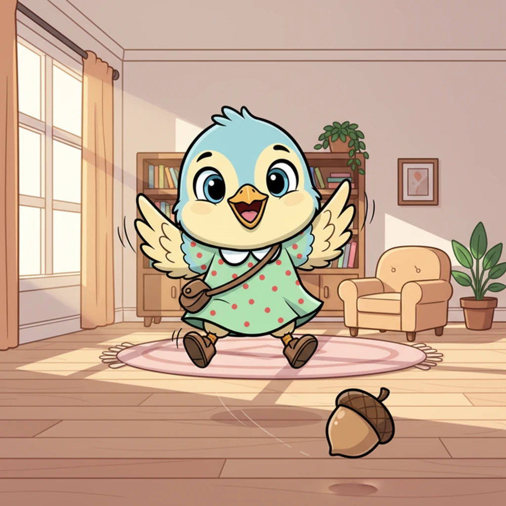 Little William, Wendy’s younger brother, a fluffy ball of energy, bounced around the living room. He giggled as he chased a rolling acorn, his tiny wings flapping excitedly. Even in their snug space, William found endless ways to play and explore.