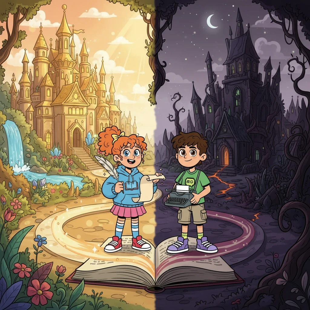 Στη συνέχεια, το βιβλίο τους ταξίδεψε σε έναν κόσμο όπου η σύγκριση και η αντίθεση ήταν το κλειδί. Δύο βασίλεια, ένα φωτεινό και ένα σκοτεινό, έδειξαν πώς να ξεχωρίζουν τα χαρακτηριστικά.