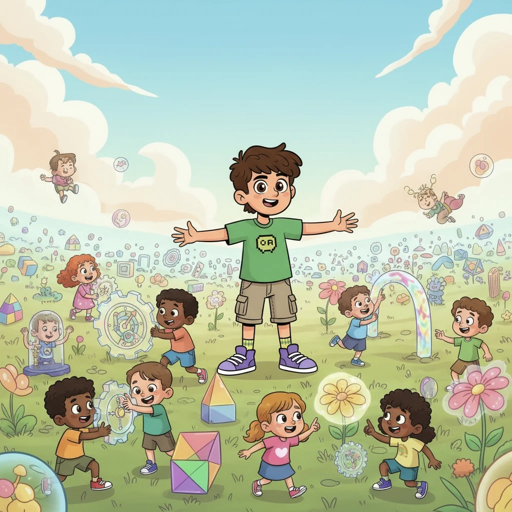 Μετά, βρέθηκαν σε ένα ατελείωτο χωράφι γεμάτο παραδείγματα. Μικρά παιδιά έπαιζαν, δείχνοντας πώς τα παραδείγματα ζωντανεύουν τις ιδέες.