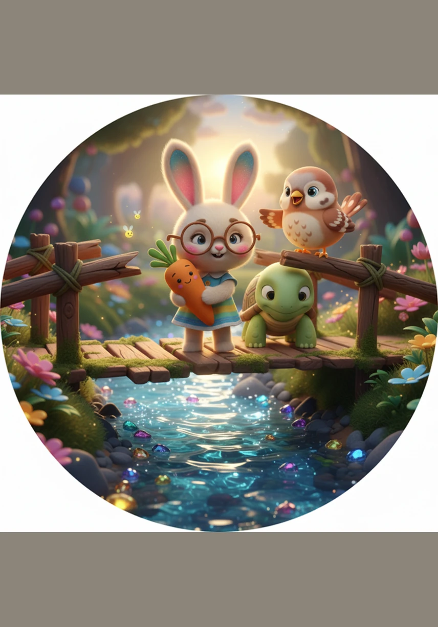 Perjalanan membawa mereka ke sebuah jembatan kayu tua yang melintasi sungai dengan air yang berkilauan seperti permata. Kiki dan Tobi berjalan dengan sangat hati-hati agar tidak terpeleset ke dalam air yang mengalir jernih. Pipit terus memberikan semangat dari atas, memastikan teman-temannya menyeberang dengan aman dan selamat.