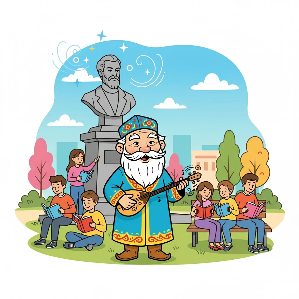 Қазіргі жастар Абай ескерткішінің жанында кітап оқып, білімге ұмтылады. Абайдың мұрасы мәңгілік, оның рухы қазақ халқының жүрегінде сақталады.