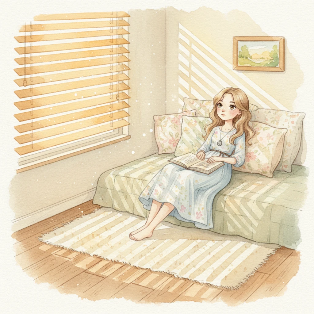 A luz dourada da tarde filtrava-se pelas frestas das persianas do quarto de Minji, pintando listras quentes no chão de madeira. Partículas de poeira dançavam lentamente no ar suspenso, enquanto o som abafado de uma televisão distante preenchia o silêncio. Tiffany estava recostada na cama, um livro aberto sobre o peito, mas seus olhos estavam fixos no teto, perdidos em pensamentos.