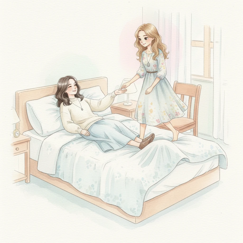 Com um suspiro suave, Tiffany virou-se para Minji, um sorriso preguiçoso desabrochando em seus lábios. Ela estendeu a mão, um convite silencioso que Minji aceitou sem hesitação, levantando-se para se juntar a ela na cama. O colchão afundou levemente sob seu peso, e o cheiro doce e familiar de Tiffany a envolveu.