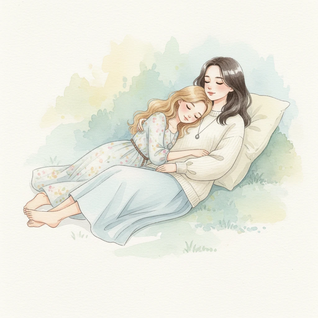 Minji deitou-se ao lado de Tiffany, o braço dela envolvendo-a gentilmente. Tiffany aninhou a cabeça no ombro de Minji, o calor de seu corpo transmitindo uma sensação de paz. O silêncio que se seguiu não era vazio, mas cheio da história não contada de quase dois anos de amor, um conforto que só elas compartilhavam.