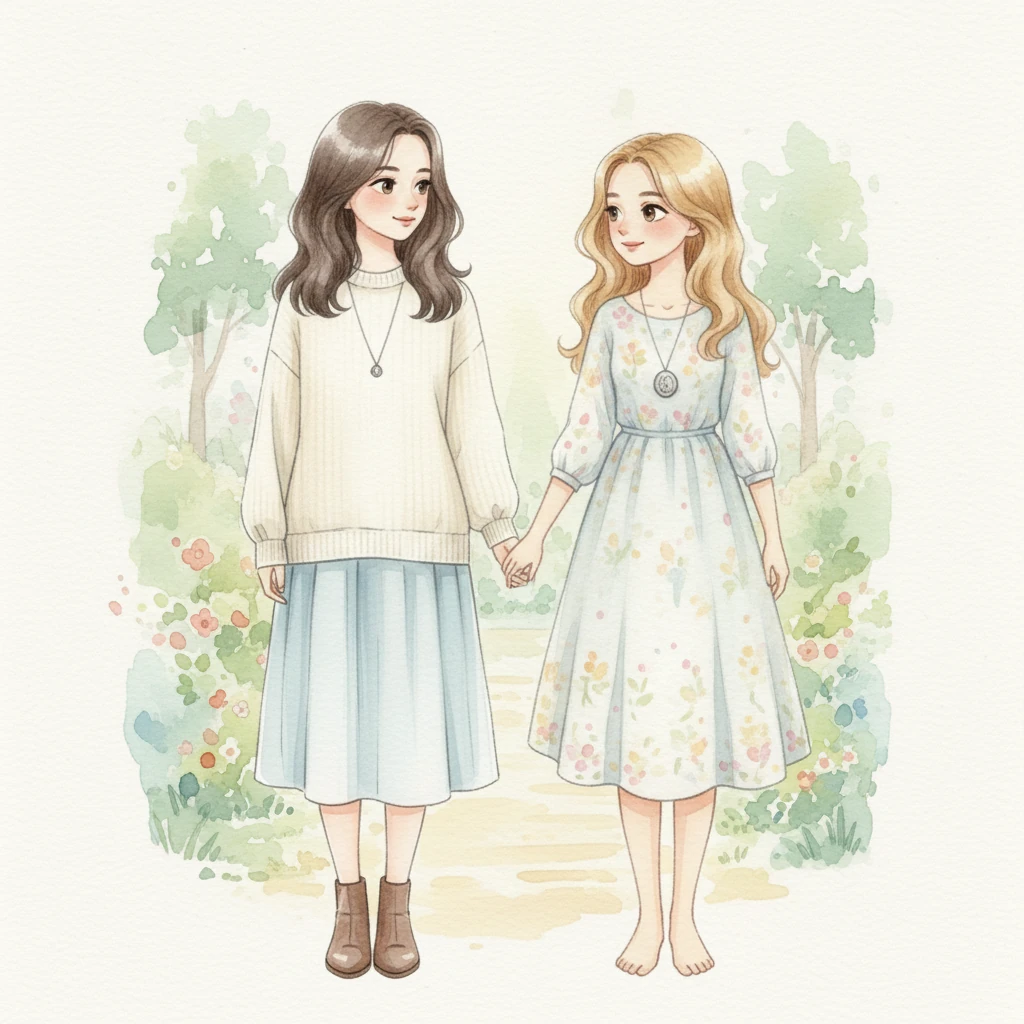 Minji virou a cabeça e seus olhos encontraram os de Tiffany. Um entendimento mútuo passou entre elas, uma conversa sem palavras que falava de afeto, segurança e a alegria de estarem juntas. A frieza percebida de Minji se suavizava sob o olhar gentil de Tiffany, revelando a ternura escondida.