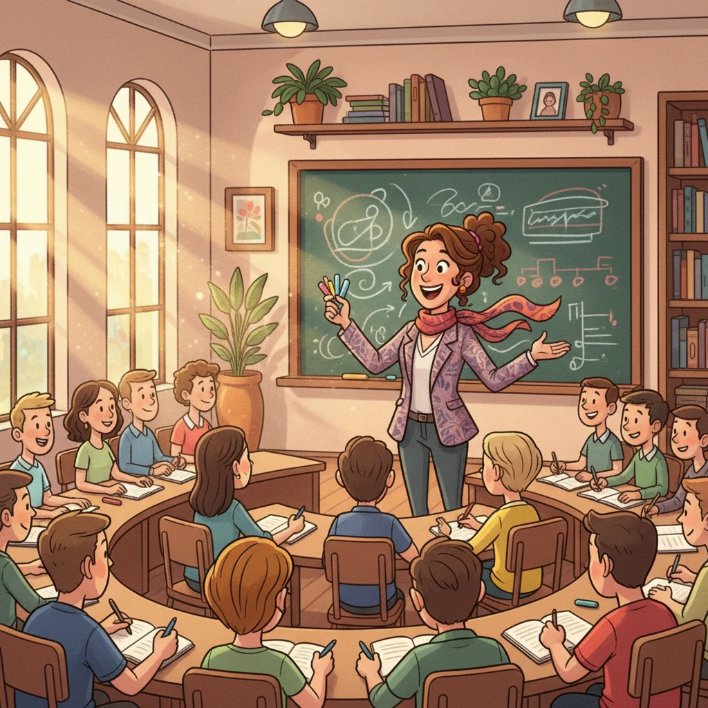 Professor Anya, with her vibrant chalk and infectious smile, stood before her MBA students. Sunlight streamed through the large windows of the lecture hall, illuminating the eager faces of the students, ready to learn. Today's topic: the intricacies of business organizations!