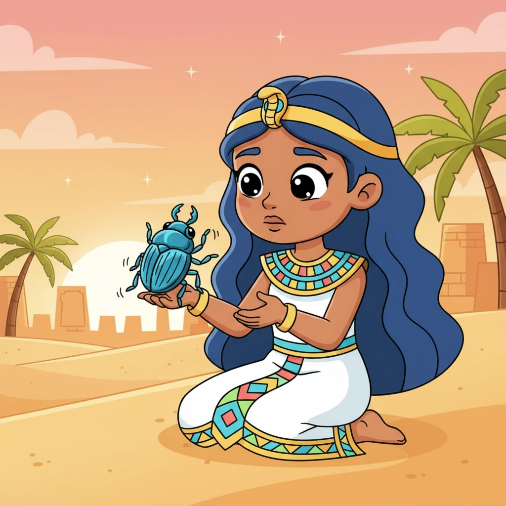 The scarab, who introduced himself as Khepri with a series of delightful clicks and wiggles, seemed to understand Neferu perfectly. Khepri explained that Tjet-nut's joy had slowly faded as people forgot to laugh and celebrate her. The goddess, he chirped, needed their happiness to shine again.