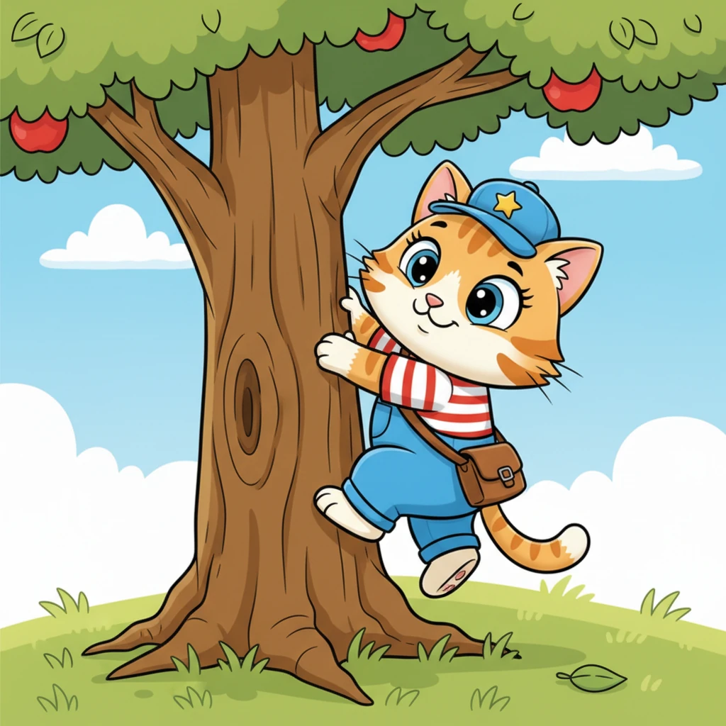 Feeling brave, Whiskers attempted to climb a sturdy, old apple tree with a thick trunk. Their little claws gripped the bark, pulling them up a few feet before they gracefully hopped back down. It was a valiant effort for a small cat.