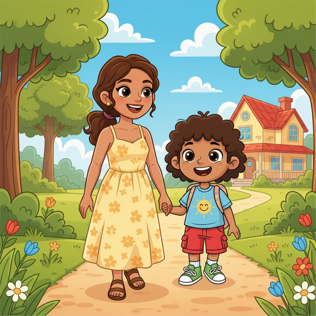 Hand in hand with his mother, Kenan strolled along the sunlit path to Omar's house. Each step felt light and purposeful, filled with the warmth of his loving mission.