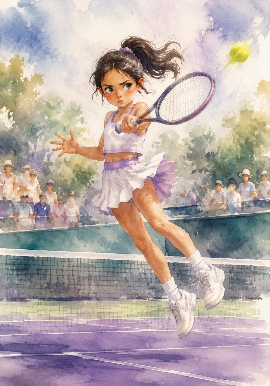 During the intense tiebreak match, Mia leaps gracefully into the air to hit a powerful forehand shot down the line. Her hands are sweaty and the score is tied, but the butterflies are now just a gentle, quiet hum in the background.