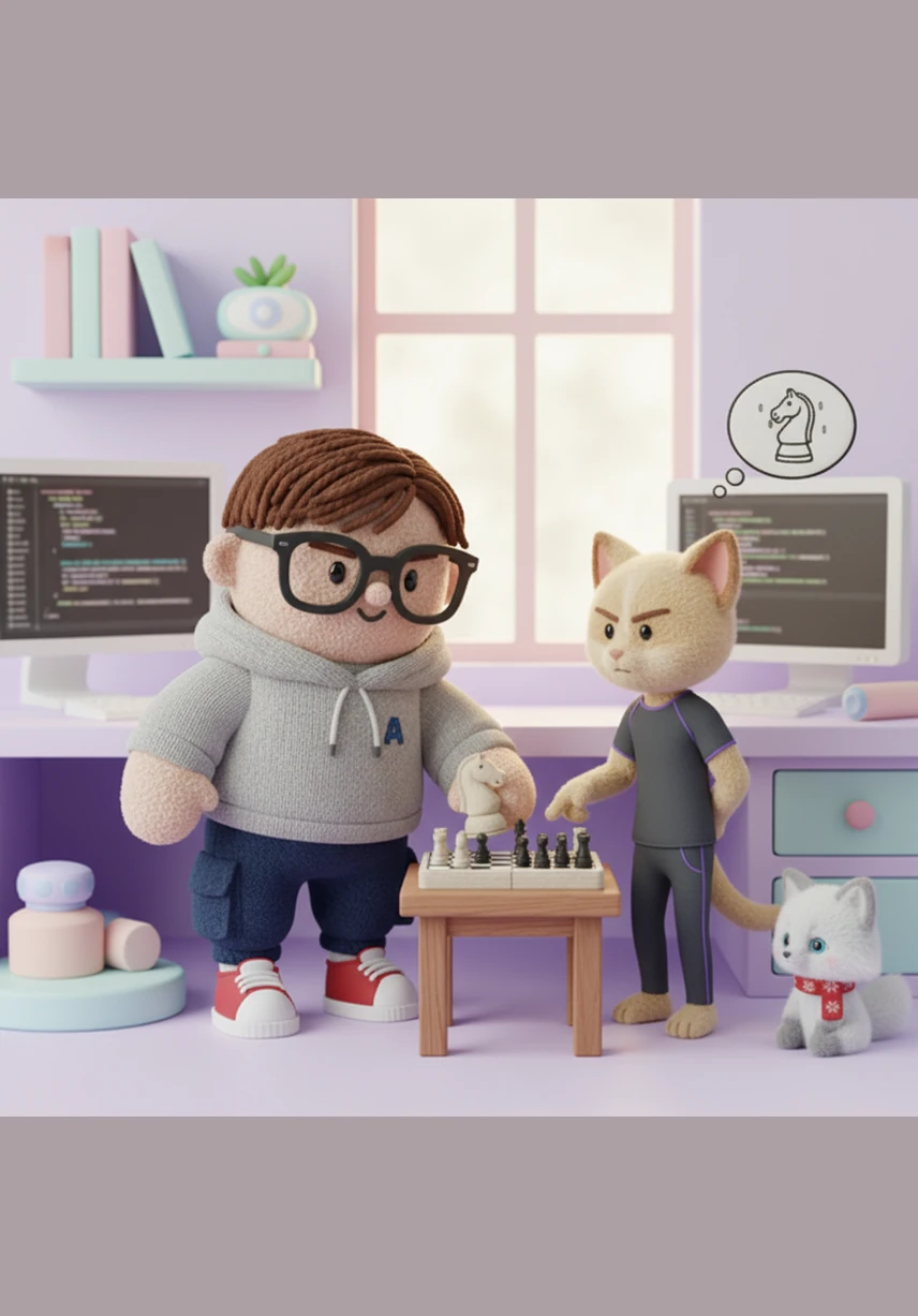 A New Study dialog appears on the screen, floating elegantly over the dark background with a soft purple glow. Alex selects the Opening discipline from a list of options, carefully choosing a destination within the intricate file system to begin a new chapter of learning.