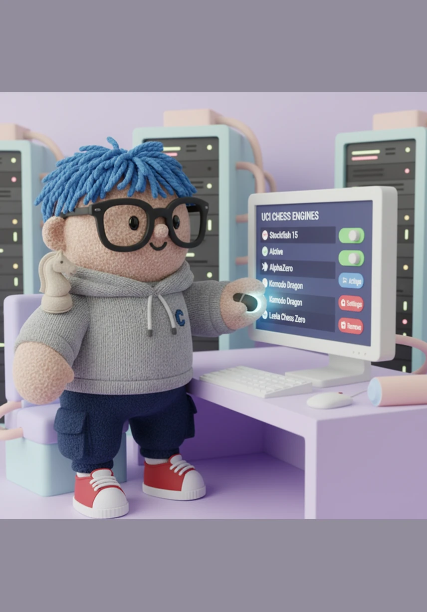 Alex navigates to the Engines section, where a list of UCI chess engines is managed with simple, intuitive controls. This command center allows for the customization of the app's analytical brain, ensuring that the user always has the most powerful tools at their fingertips.