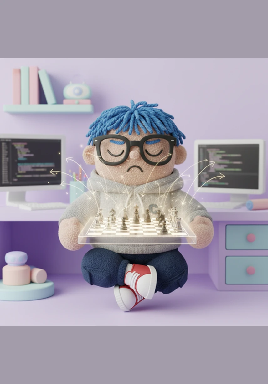 The Calculation training module presents a series of visualization exercises designed to sharpen the mind's eye. The minimalist design helps Alex focus entirely on the mental board, calculating deep variations and predicting future positions without moving a single piece.