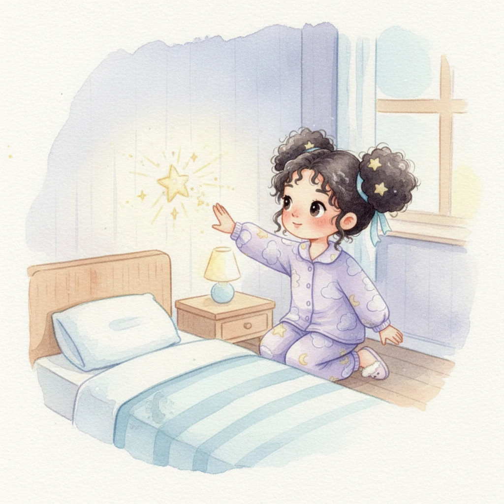A tiny, shimmering starbeam peeked through her window, dancing on her wall. It seemed to wink at her, inviting her to follow. Lina's eyes widened with soft wonder.