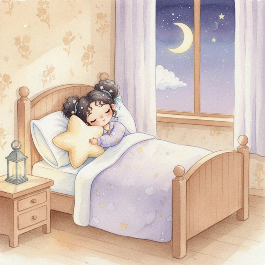 With a happy sigh, Lina closed her eyes. She knew the quiet night held gentle magic, and she drifted off to sleep, dreaming of stars and soft adventures. Sweet dreams, Lina.