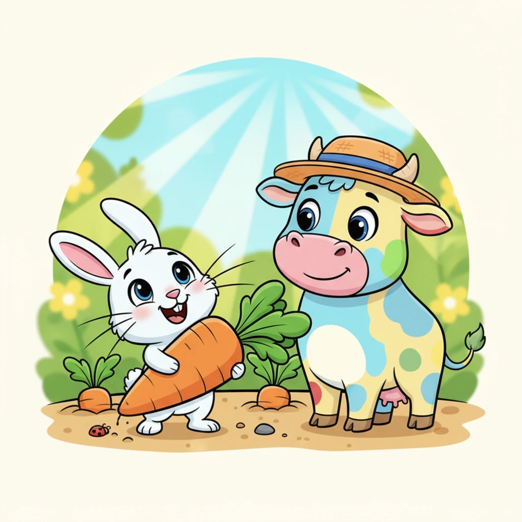 Soon, Bunty reappeared, his face beaming with joy. He was holding a magnificent, bright orange carrot, almost as big as himself! "You were right, Molly!" he exclaimed excitedly, his whiskers twitching. Molly smiled, proud of her new friend.