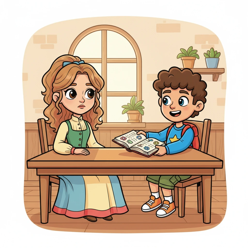 Margaret Hale, looking a bit tired but still elegant, sits across a polished wooden table from Elias, who introduces himself as Daniel Mercer. The room is quiet, filled with soft light. Elias gently slides his open ledger across the table, its pages filled with neat handwriting and small, clear drawings, inviting her to read.