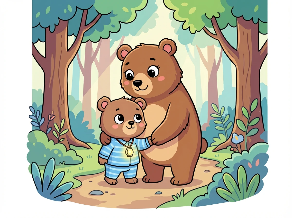 Mama Bär umarmte Ben fest. „Es wird schön, mein Schatz. Oma freut sich schon so auf dich.“ Dann gingen sie zusammen den Waldweg entlang zu Omas Haus.