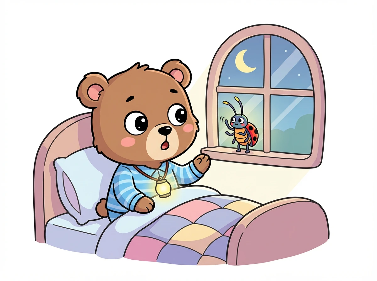 Plötzlich hörte er ein leises Klopfen am Fenster. Ben öffnete vorsichtig die Augen. Da saß ein kleiner Käfer und klopfte mit seinen Fühlern gegen die Scheibe.